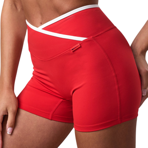 Shorts d'entraînement taille haute pour femme, respirants, séchage rapide, contraste rouge, pour la gym, le fitness, la course et l'entraînement - Product Image 3