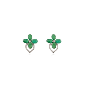 New Classy Trendy Women's 925 Sterling Silver Floral Pattern Oval Shape <b>Emerald</b> & Round Diamond <b>Stud</b> Earring Fine Jewelry - Product Image 1