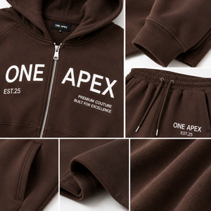 ONE APEX <b>Chocolate</b> Brown Full Length Zip Hoodie Tracksuit Women's Oversized Wide Leg Sweat Set Premium Cotton Fleece High Street - Product Image 4