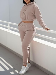 <b>Women</b> Hoodie Jogger Set Knitted Workout Outfit Quick Dry <b>women</b> stretch fitness <b>suit</b> sports crop top and shorts set - Product Image 1
