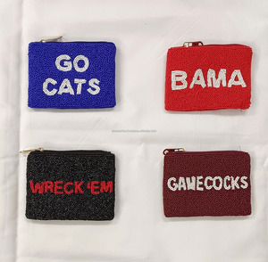 Embroidered <b>Canvas</b> Coin Purses <b>Mini</b> Zipper Closure Unisex Casual Style College Team Logo Pouches - Product Image 3