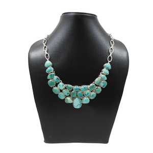 Collar de Plata de Ley 925 con Turquesa, Estilo Boho Hecho a Mano, con Engaste de Bisel y Cadena de Eslabones en Forma de Gota de Agua, Joyería para Mujer - Product Image 2