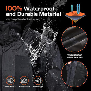 Ensemble imperméable pour homme, veste à capuche et pantalon noirs, vêtements d'extérieur imperméables - Product Image 6