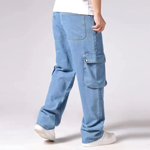 Pantalones Cargo Casuales Personalizados de Lona, Algodón y Poliéster, Bordados, de Corte Holgado, para Hombre, con Bolsillos Laterales - Product Image 3