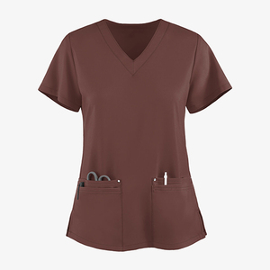 2026 Fashionable Wholesale Custom Knitted Nursing Wear <b>Set</b> Multi Pockets V Neck Plain Fashion Comfortable Women's <b>Scrub</b> Tops - Product Image 1