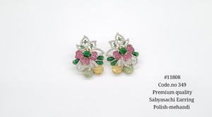 Pendientes de tuerca 11808 con circonita cúbica chapada en Mehandi, pendientes de piedra multicolor, joyería floral étnica para fiesta, boda, regalo - Product Image 2