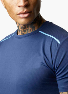 Men's Navy Blue Quick Dry Regular Fit Short Sleeve Breathable Casual Jersey Front Logo O-Neck Knitted 100% <b>Polyester</b> <b>T</b>-<b>Shirt</b> - Product Image 4