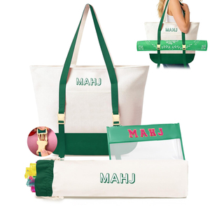 Empty <b>Mahjong</b> Tile Bags <b>Set</b> for American Tiles and Racks,Canvas Tote Bag with Mat Holder Accessories Organizer,Portable <b>Mahjong</b> - Product Image 1