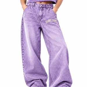 Women's Wide Leg Baggy <b>Jeans</b> Streetwear Denim Pants Casual Streetwear <b>Embroidered</b> Letter Pattern Custom Design Baggy <b>Jeans</b> - Product Image 1
