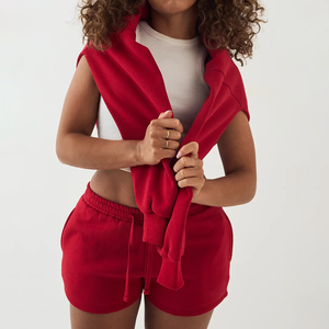 Conjunto deportivo de dos piezas para mujer, de algodón, transpirable, ecológico, para entrenamiento, correr, con sudadera con capucha y pantalones cortos, para invierno. - Product Image 4