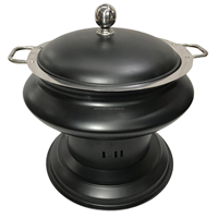Goldener Messing-Chafing-Dish mit Deckel und Ständer für Buffet-Präsentation, runde Form, Alkoholheizung, manuelle Steuerung