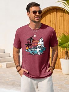 Men Casual Graphic T Shirt Vintage Palm <b>Tree</b> Print Beach Tee Wholesale Supplier - Product Image 2