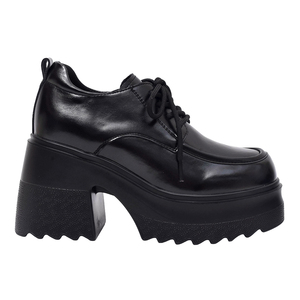 Ann'S Genuine Leather Platform Oxford Shoes 9cm Chunky Heel Lace Up Derby Black Shoes Thick Sole Fashion Shoes - Product Image 2