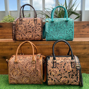 Nouveauté Sacs de voyage personnalisés à grande capacité en cuir usiné à la main avec motif floral Sac de voyage tendance à fermeture éclair pour week-end - Product Image 5