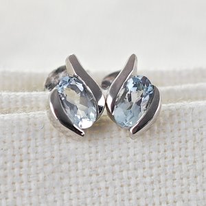 Sterling Silver Aquamarine <b>Earrings</b> <b>Blue</b> <b>Studs</b> March Birthstone Jewelry For Women - Product Image 3