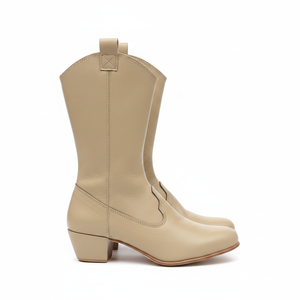 Bottes de cowboy mi-mollet pour femme, style western, à bout pointu, talon épais, à enfiler, brodées, marron, en cuir premium, faible MOQ, OEM - Product Image 5