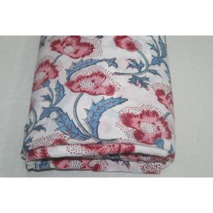 White-Colour <b>Red</b> Flower Print Hand Block Printed Cotton Fabric Wholesale Lightweight Cotton Fabric Indian Floral Dress Making - Product Image 4
