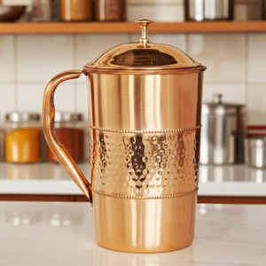 Carafe à eau en cuivre pur authentique, artisanale, 1500-2000 ml, résistante à la chaleur, accessoire de salle à manger pour la maison - Product Image 5