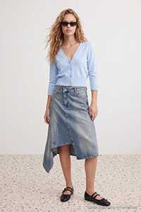 Women's <b>Denim</b> <b>Knee</b>-<b>Length</b> <b>Skirt</b> Asymmetric Button Front Stonewashed Cotton Casual Eco-Friendly Breathable Winter Wear Pencil - Product Image 1