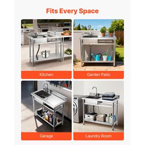 Lavello Commerciale Monoblocco Autoportante in Acciaio Inossidabile con Rubinetto 39.4 X 19.7 X 37 per Cucina Professionale Posizionamento Destro - Product Image 6