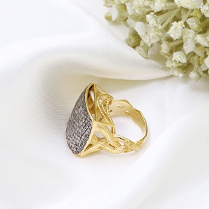 Wholesale 925 Sterling Silver Yellow Gold Plated Pave Natural Diamond Cushion Dome Cocktail Ring Memoria Jewels - Product Image 3