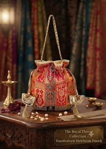 Wholesale Luxury Heritage Red Gold Banarasi Silk Brocade Potli Bags Handcrafted Zari Embroidery Premium Braided <b>New</b> <b>Year</b> - Product Image 5