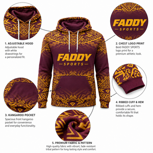 Wholesale Custom Polynesian Tribal Print Hoodie <b>Men</b> Streetwear Casual Pullover Fleece <b>Sweatshirt</b> with Kangaroo Pocket OEM ODM - Product Image 4