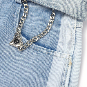 High Waisted Light Blue Denim Shorts for Women with Matching Belt and Side Stripe Details Relaxed Fit Jean Shorts - Product Image 3