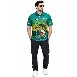 Camiseta Polo Verde de Secado Rápido para Hombre, Personalizada para Pesca, con Estampado de Peces, UPF 50, para Uso en Pesca al Aire Libre - Product Image 4