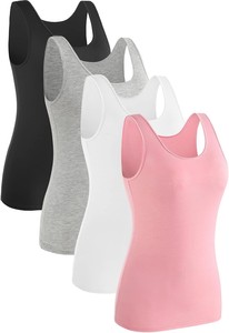 Débardeur de sport pour femme en dentelle, couleur unie, sans manches, col rond, tricoté, respirant, écologique, décontracté, noir et blanc, lot de 4 - Product Image 2