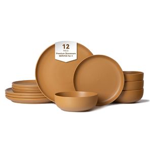 12-Piece Non-Toxic Stoneware <b>Dinnerware</b> <b>Set</b> Microwave & Dishwasher Safe Stackable Bowls and Plates - Product Image 1