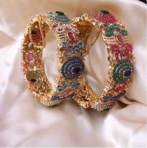 Trendy Artificial <b>Bangles</b> for Women with Fashion Jewelry <b>Sets</b> Gold Plated Stackable Bracelet Wedding Gift Collection - Product Image 2