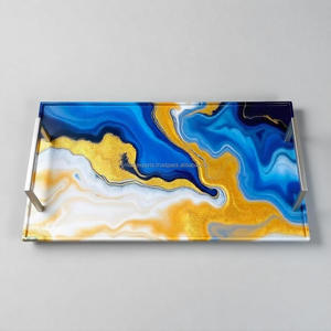 Élégant plateau de service en résine époxy d'art abstrait finition brillante avec accents dorés idéal pour les fêtes, les cadeaux et l'utilisation quotidienne - Product Image 2