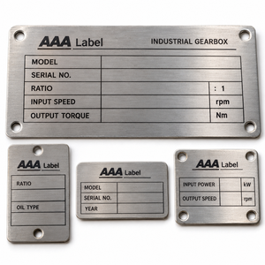 Placa de identificación metálica personalizada para maquinaria, con nombre, voltaje, modelo, número de serie, OEM de fábrica - Product Image 1