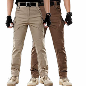 Pantalon cargo décontracté pour homme avec poches, taille élastique, tissu polyester/coton - Product Image 1