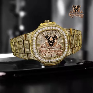 นาฬิกาข้อมือผู้ชาย Ruha Enterprise Iced Out Diamond รุ่นอนาล็อกควอตซ์ ตัวเรือนสแตนเลสทรงเหลี่ยมหรูหรา ประดับเพชร - Product Image 3