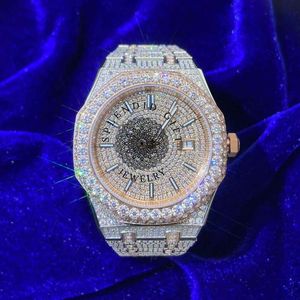Montre à quartz analogique pour homme en acier inoxydable avec diamants, boîtier rond, verre saphir, fermoir déployant, luxe, 40 mm - Product Image 3
