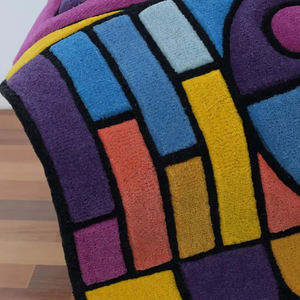 Tapis en laine tufté à la main, design géométrique abstrait chromatique 3D, art moderne coloré, tapis fait main pour salon - Product Image 1