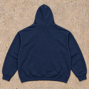 <b>Men's</b> <b>Navy</b> Blue Hooded Pullover Sweatshirt 100% Cotton <b>Fleece</b> Regular Fit Casual Solid Color Pocket Design Autumn Wear - Product Image 2