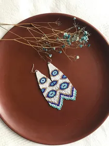 Pendientes de moda al por mayor con cuentas, pendientes de cuentas de semillas, pendientes colgantes con flecos, pendientes tipo candelabro, pendientes de ojo turco - Product Image 3