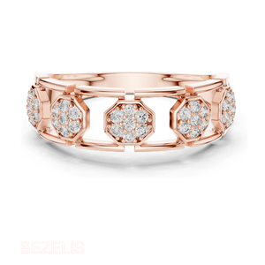 Anillo de Oro Rosa de 14K con Diamante Cultivado en Laboratorio, Diseño Octogonal en Racimo, Banda Abierta de Doble Barra, Gema Certificada Ética y Sostenible - Product Image 3