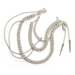 Cordón de hombro tipo aiguillette personalizado de alambre plateado y dorado para uniformes, cordón de vestir hecho en fábrica con puntas - Product Image 3
