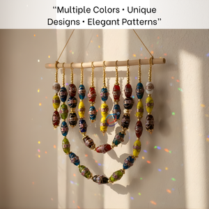 Perles en verre soufflé artisanales, 8 brins |   Perles ovales en forme de baril avec motifs floraux en feuille métallisée de couleurs mélangées |   Fournitures pour la fabrication artisanale 10 - Product Image 5