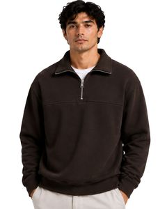 Dark Brown <b>Men</b> Oversized Quarter Zip Sweatshirt <b>Pullover</b> Fleece Long Sleeve Casual Streetwear Sweater Custom Heavy Cotton Top - Product Image 1