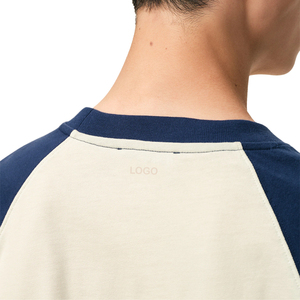 Camiseta de algodón de punto bicolor personalizada para hombre, estilo boxy, raglán, streetwear, OEM, casual, premium, marca privada - Product Image 3