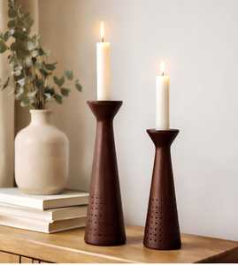 Juego de Portavelas Cónicos de Madera Oscura, Candelabros Altos y Delgados Hechos a Mano para Decoración del Hogar y Comedor - Product Image 5