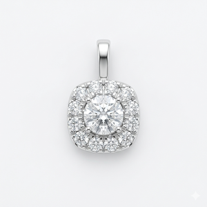 Women's Fashion 10K <b>Solid</b> <b>Gold</b> Custom <b>Pendant</b> Necklace Small Double Square Halo White Lab Grown Diamond Trendy Party Charms Gift - Product Image 1