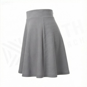 Jupe courte trapèze pour femme, taille élastique, couleur unie, style décontracté, 100 % polyester tissé, toutes saisons - Product Image 3