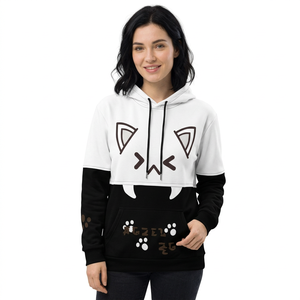 Sweat à capuche pour femme avec motif de chat de dessin animé, noir et blanc, manches régulières, vêtements d'hiver, coton + polyester, respirant, avec poches - Product Image 3