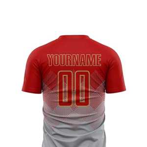 Conjunto de Uniforme de Fútbol Sublimado Personalizado al por Mayor para Hombre, Rojo y Gris Degradado, Absorbente de Humedad, Manga Corta, Nombre y Número del Equipo - Product Image 6